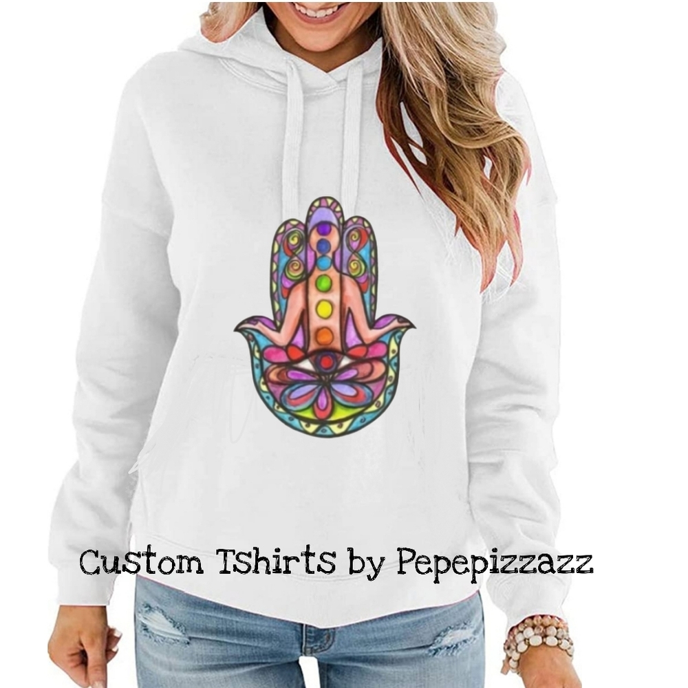 HAMSA CHAKRA YOGI HOODIE SWEATSHIRT. COZY. Handmade